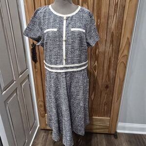 Chic Black and White Tweed Midi Dress